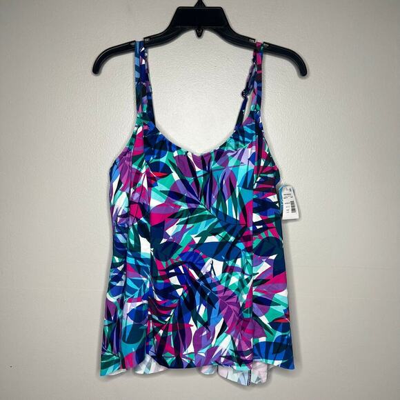 Swim Solutions Bust support Tankini Swim Top Size 16 Hi-Low Multicolor Beachwear - Picture 2 of 10